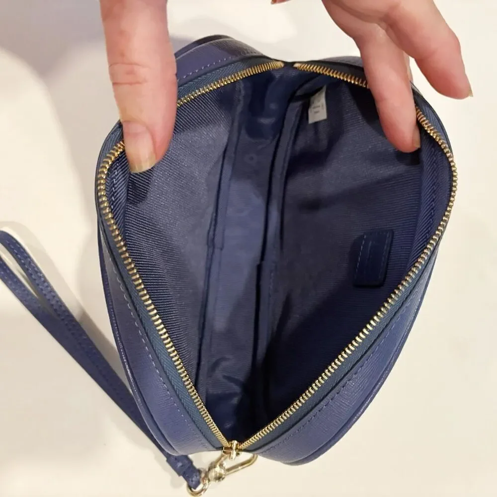 NWT FURLA  Leather Electra Cosmetic Pouch Bag Blue $110.00